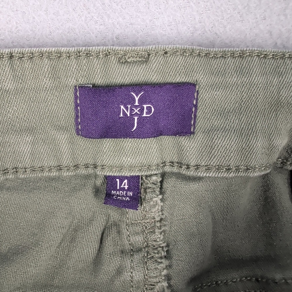 NYDJ Pants Women's 14 Olive Green Cotton Blend Cropped Embellished Hem Casual - Picture 11 of 16